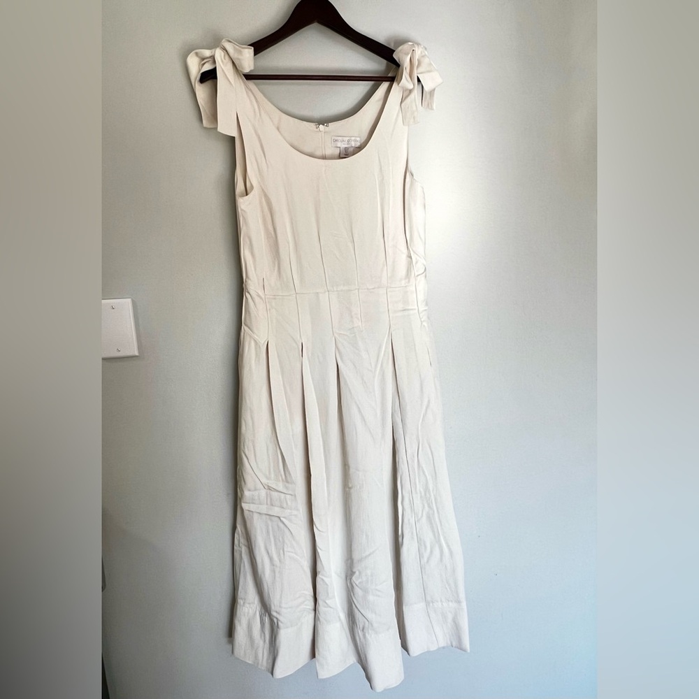 Caroline Constas Cream Drop Waist Midi Dress